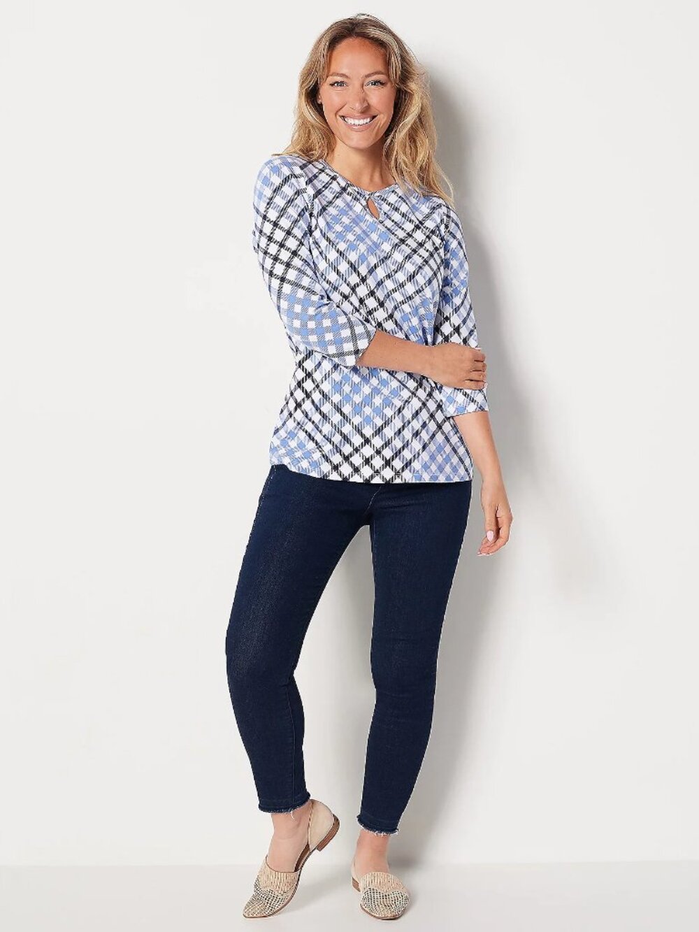 Denim & Co. Printed Perfect Jersey 3/4-Sleeve Top w/ Keyhole Neck 4X NWT